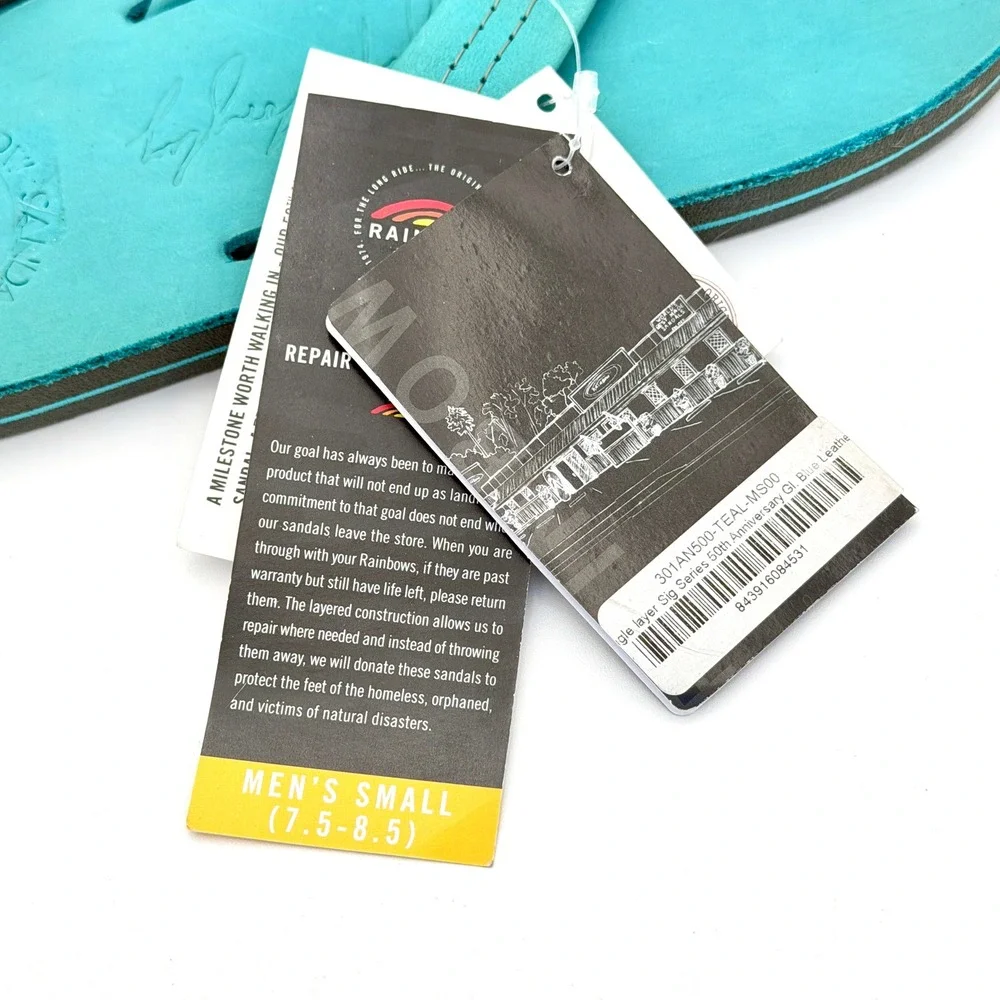 Rainbow Sandals Mens Small 7.5-8.5 50th Anniversary Teal Blue Leather 301AN500
